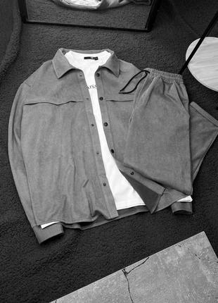 Замшевий преміум діловий костюм чоловічий комплект сорочка і штани якісний стильний2 фото