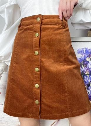 Терракотовая вельветовая юбка мини 1+1=34 фото