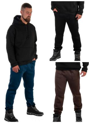 Теплые зимние спортивные штаны на флисе, качественные брюки мужские, теплое зимние спортивные штаны на флисе мужское1 фото