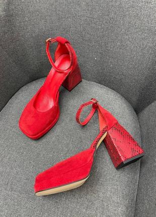 Эксклюзивные туфли из итальянской кожи и замши женские на каблуке платформе5 фото