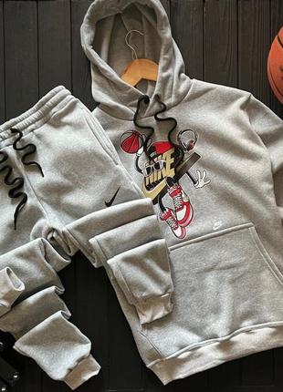 Зимний серый спортивный костюм на флисе nike теплый спортивный костюм на флисе nike