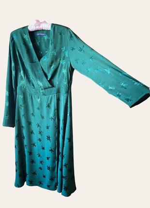 Сукня смарагдового кольору, верх на запах, сукня міді ошатного кольору натуральна тканина3 фото