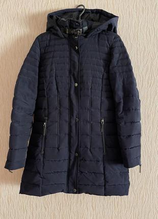 Теплая темно синяя зимняя куртка s. oliver, размер 36-38, пух перо