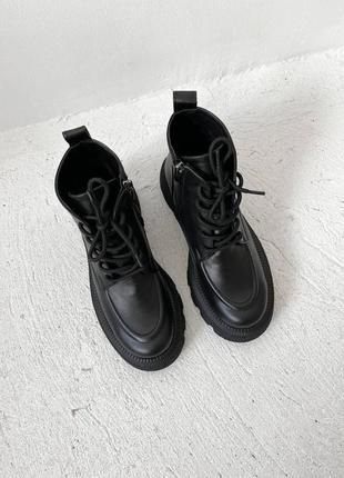 Кожаные зимние ботинки сапоги на высокой ботфорты платформе высокие на байке сапожки zara3 фото