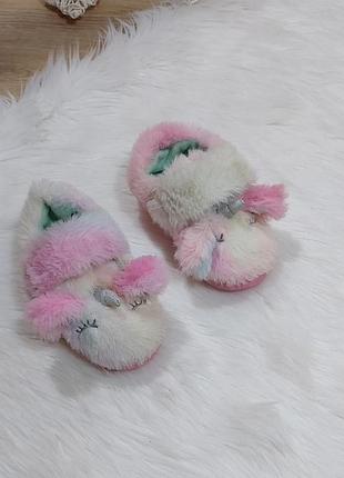 Теплые плюшевые домашние тапочки единороги, размер 23-24