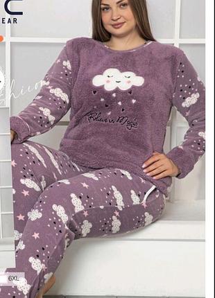 Жіноча тепла домашня піжама флісова піжама великих розмірів флісова піжама