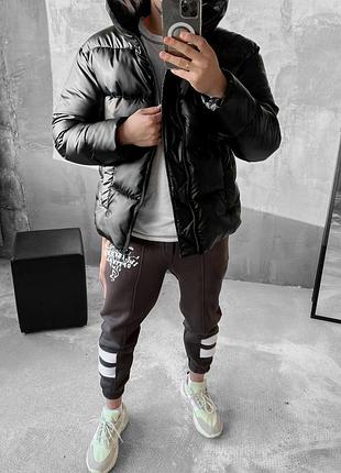 Куртка водонепроницаемая плащевка под кожу/тёплая теплая куртка + экопух