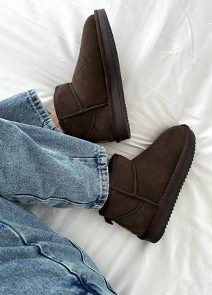 Женские угги ugg ultra mini dark chocolate suede 🤎