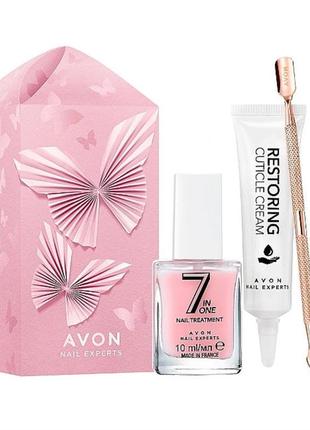 Подарунковий набір для догляду за нігтями. avon (nail/care/10ml + cuticle/cream/15ml + manicure/spatula/1pcs)