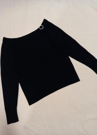 Розкішний базовий чорний світер светр кофточка з відкритими плечами