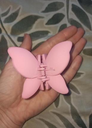Крабик для волос розовая бабочка4 фото