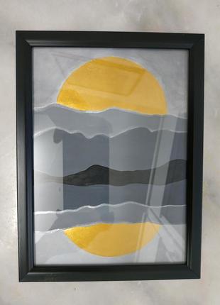 Інтер`єрна картина акрилом "золоте сонце", постер, подарунок, ручна робота3 фото