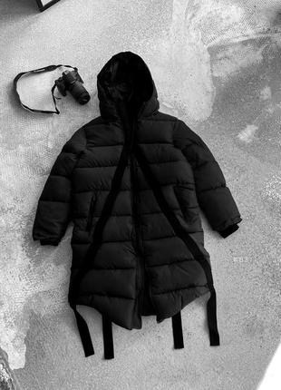 Черная длинная куртка мужская теплая1 фото
