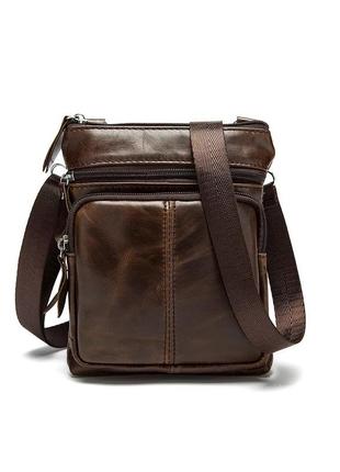 Кожаная мужская сумка-барсетка через плечо коричневая1 фото