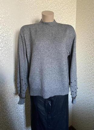 Сірий светр з перлинами mango1 фото
