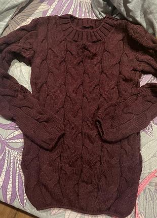 Свитер бордовый вязка косичка
