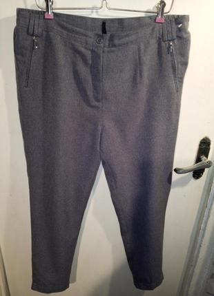 Офисные,зауженные,укороченные,серые брюки с карманами,большого размера