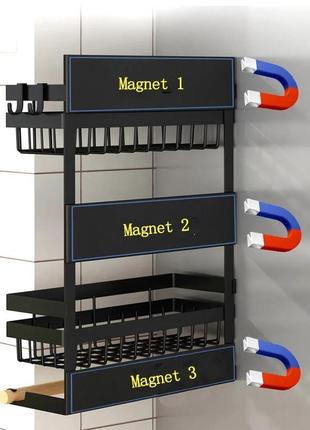 Навесная магнитная полка органайзер с держателем на микроволновку, холодильник. полка магнитная для специй8 фото