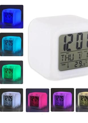 Часы хамелеон cx 508 с термометром будильником и подсветкой nts