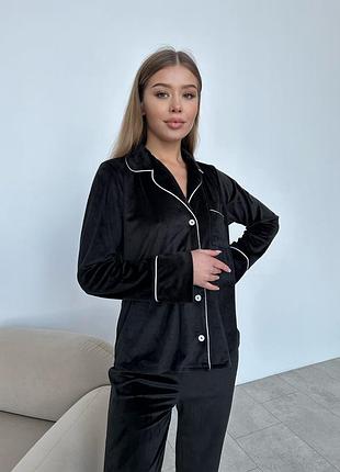 Christel 121 черная плюшевая пижама рубашка и штаны комфортная домашняя одежда