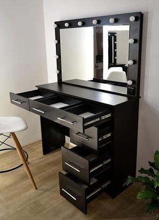 Макияжный стол мастера макияжа, высокий под барный стул и гримерное зеркало с подсветкой черный 1200 мм6 фото