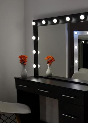 Макияжный стол мастера макияжа, высокий под барный стул и гримерное зеркало с подсветкой черный 1200 мм3 фото