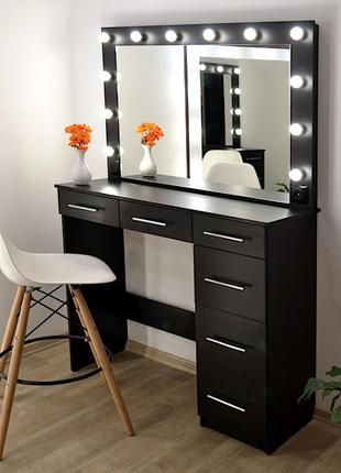 Макияжный стол мастера макияжа, высокий под барный стул и гримерное зеркало с подсветкой черный 1200 мм4 фото