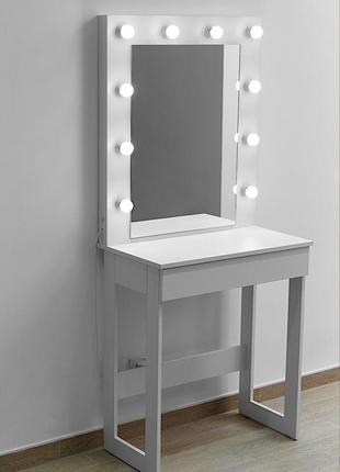 Туалетный столик трюмо и макияжное гримерное зеркало с подсветкой ширина 70 см белый1 фото