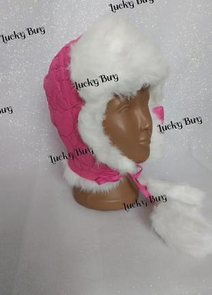 Розовая детская зимняя шапка с бантом.7 фото