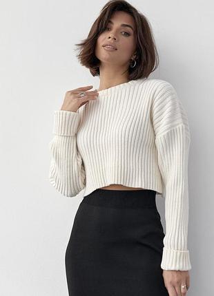 Свитер укороченный кофта джемпер вязаный однотон стильный базовый зара zara