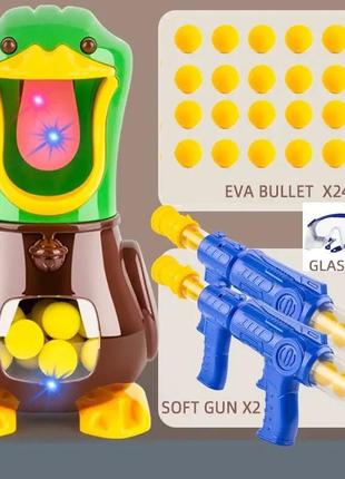 Игрушечный набор пистолет для стрельбы по утке duck shooting, детский домашний тир, утка с ружьём1 фото