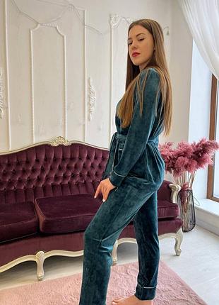 Ізумрудна  велюрова піжама шаль/домашній костюм штани і піджак на запах s-l6 фото