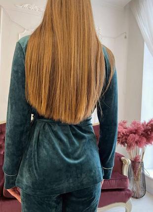 Ізумрудна  велюрова піжама шаль/домашній костюм штани і піджак на запах s-l7 фото