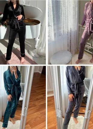 Ізумрудна  велюрова піжама шаль/домашній костюм штани і піджак на запах s-l10 фото