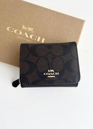 Coach small trifold wallet женский кожаный брендовый кошелек коуч коач оригинал портмоне на подарок жене на подарок девушке