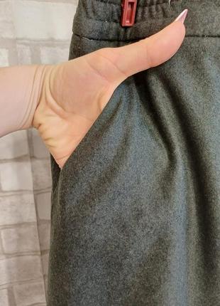 Новая мега теплая юбка миди трапеция на 70% шерсть в темном цвете хаки, размер 2-3хл8 фото