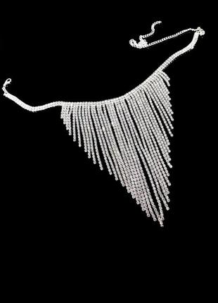 Вечернее колье стразы, колье водопад, серебристый чокер (колье), яркая бижутерия на праздник