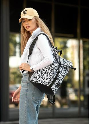 Жіночий рюкзак ролл sambag rolltop kzn чорний принт "graphity"