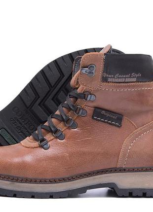 Мужские зимние кожаные ботинки zg brown military style4 фото