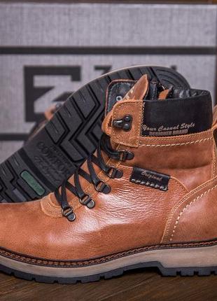 Мужские зимние кожаные ботинки zg brown military style9 фото