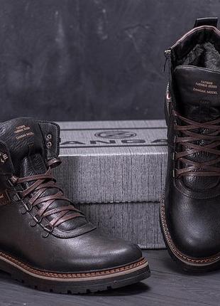 Мужские зимние кожаные ботинки zg black military style7 фото