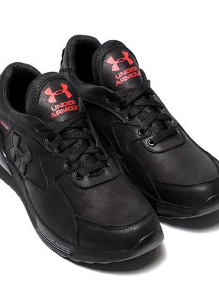 Мужские кожаные кроссовки under armour black (в стиле)3 фото