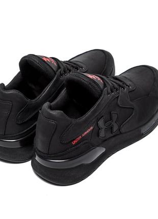 Мужские кожаные кроссовки under armour black (в стиле)4 фото