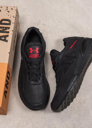 Мужские кожаные кроссовки under armour black (в стиле)5 фото