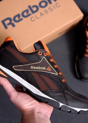 Мужские кожаные кроссовки reebok street style brown (в стиле)9 фото