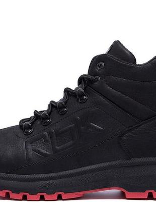 Чоловічі зимові шкіряні кросівки reebok black leather (в стилі)