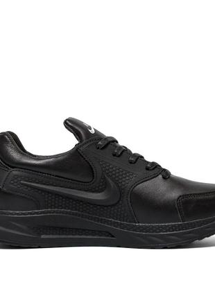 Мужские кожаные кроссовки nike black (в стиле)2 фото