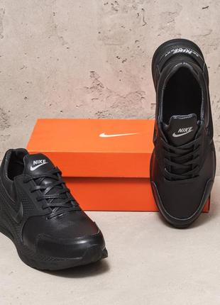 Мужские кожаные кроссовки nike black (в стиле)6 фото