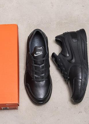 Мужские кожаные кроссовки nike black (в стиле)5 фото