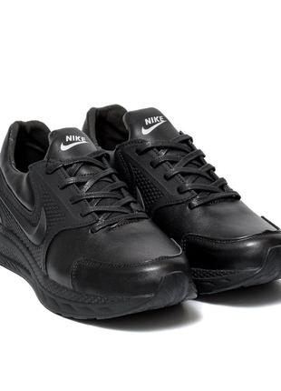 Мужские кожаные кроссовки nike black (в стиле)3 фото